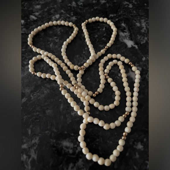 BONE 4mm Small Bead Long Necklace - Picture 2 of 6